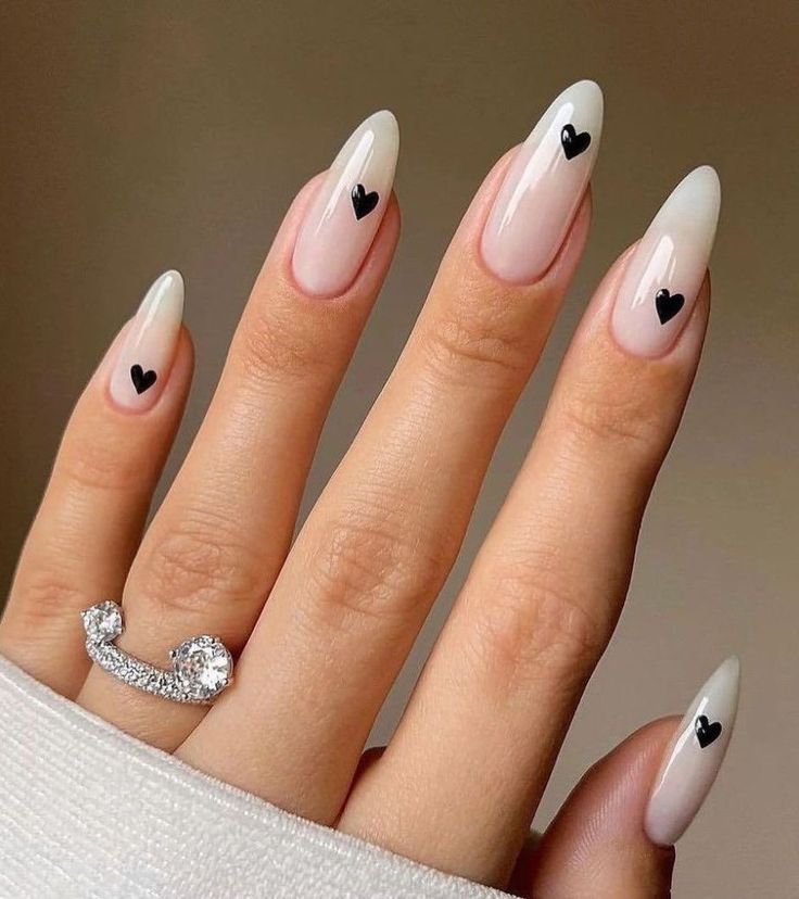 Milky White with Black Heart Press-On Nails🖤 - MERLIÁ