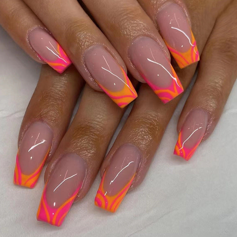 Pink-Orange Tiger French Style Nails MERLIÁ