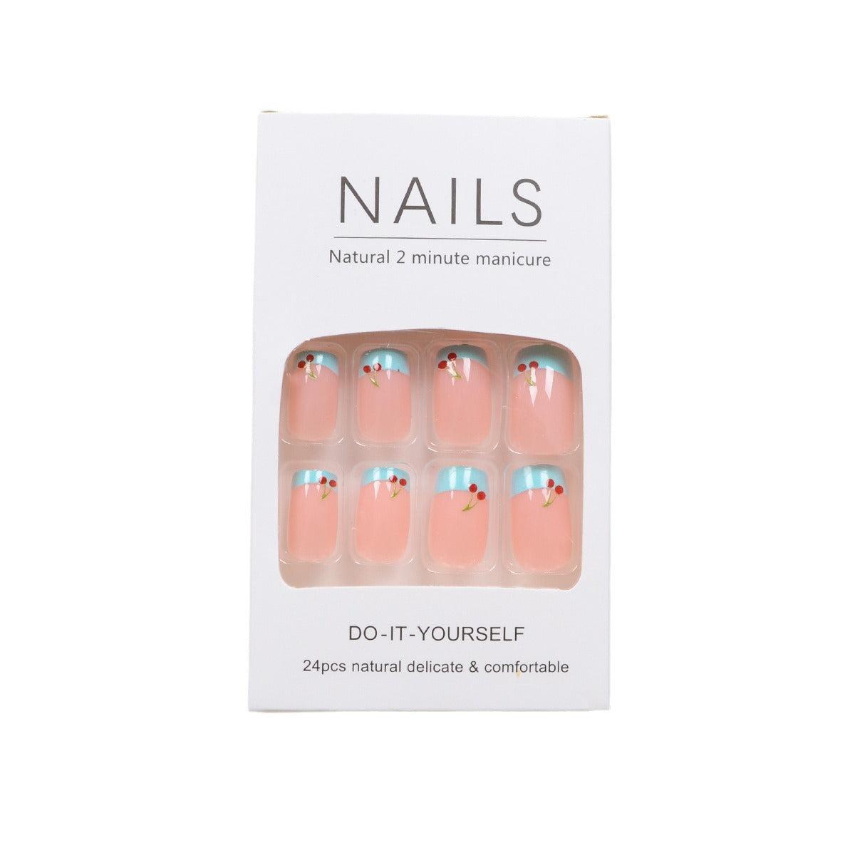 Cherry Pattern Blue French Press-On Nails🍒 MERLIÁ
