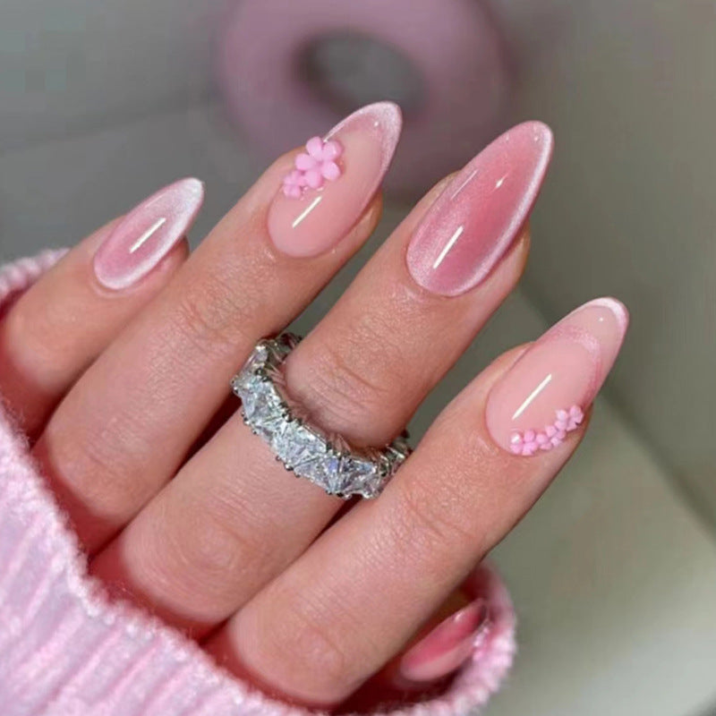 French Flower Almond Nails 🌸