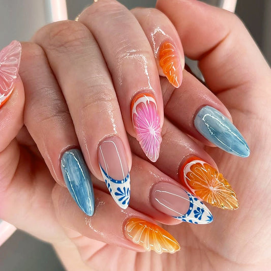 Aufklebbare Nägel mit Fruchtmotiv „Ocean Orange“🍋