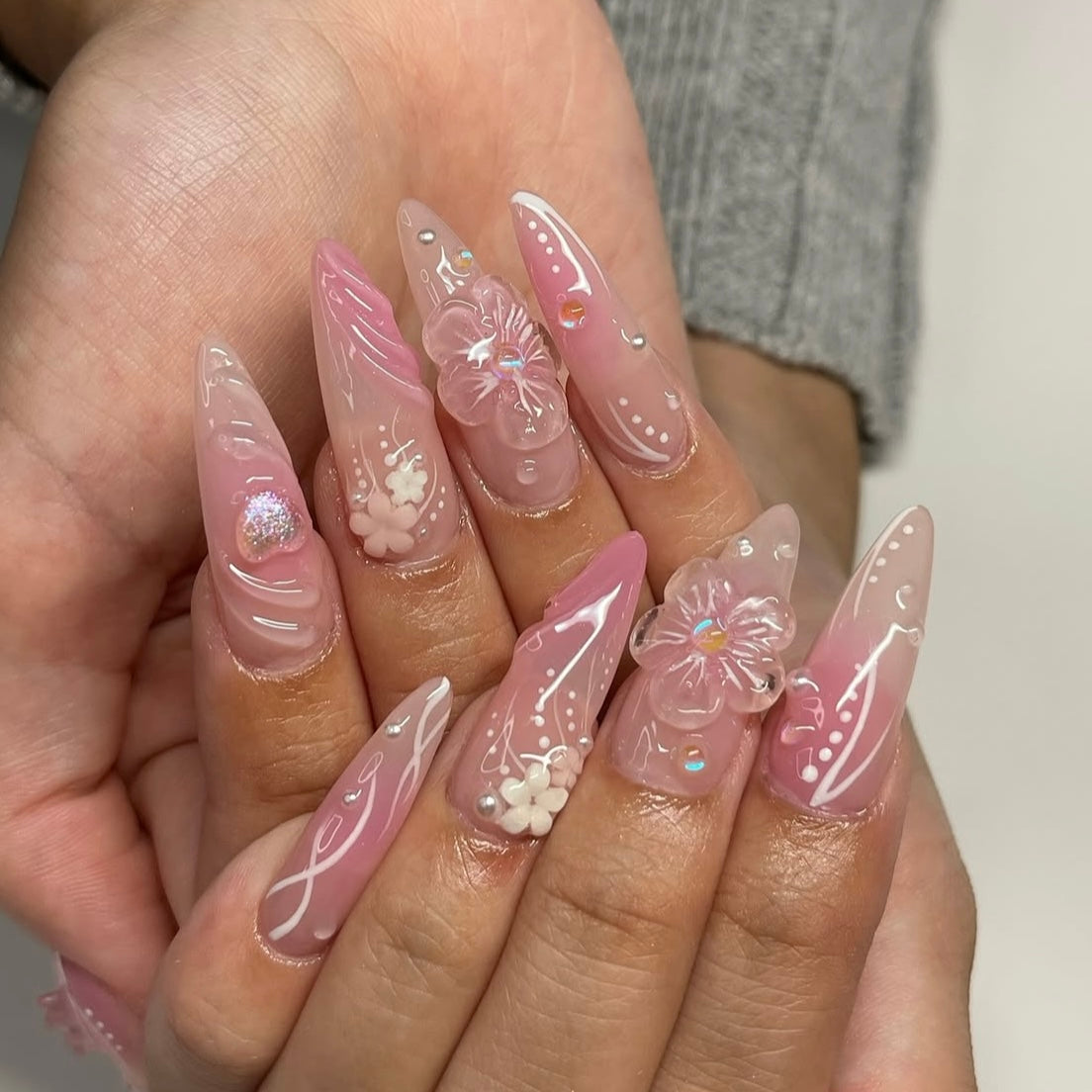 BlossomArmor – Floral Almond Press-On Nails🌸 MERLIÁ