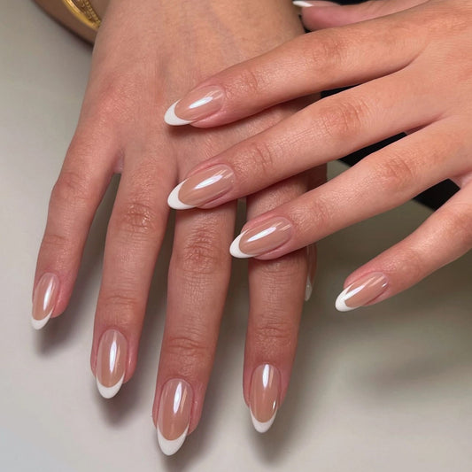 Shimmering French Style Almond Press-On Nails – 30 Pcs