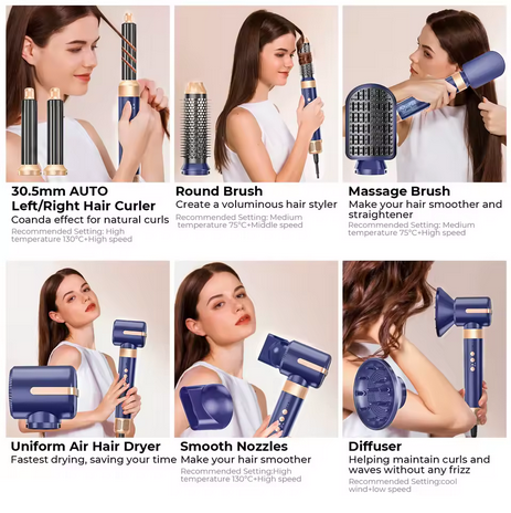 "7-in-1 High-Speed Hair Dryer & Straightening Brush" – 1400W MERLIÁ